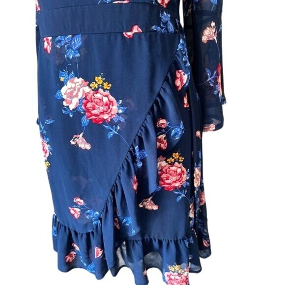Xhilaration Floral Off-The-Shoulder Ruffle Navy Blue & Pink Dress Size Medium - Picture 12 of 12